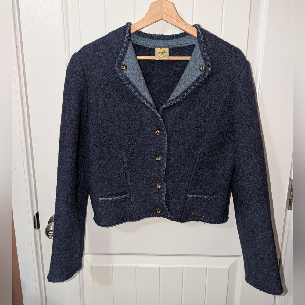 Vintage Hundt Modell Women's Cropped Wool Blazer Navy
